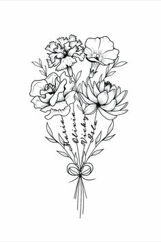 some flowers are drawn in black and white