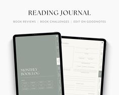 a tablet with the text reading journal on it next to an image of a book