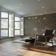 a living room filled with furniture and large windows