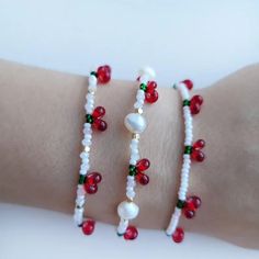 Beaded cherry & pearl bracelet Cherry bracelet Pearl bracelet - Etsy Festive Tiny Beads Bracelets, Handmade Pearl Crystal Bracelet Gift, Pearl Beaded Bracelets As Gift, Pearl Bracelets With Spacer Beads For Gifts, Handmade Pearl Crystal Bracelet As Gift, Pearl Beaded Bracelets For Gifts, Handmade Pearl Crystal Bracelet For Gift, Handmade Adjustable Pearl Beaded Bracelets, Dainty Polished Beaded Bracelets As Gift