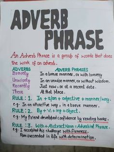 an adverb phrase is written on a piece of paper