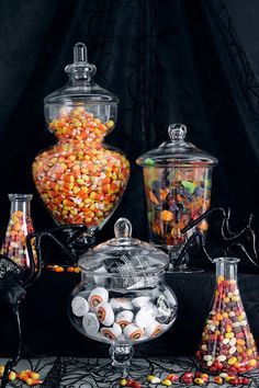 halloween candy and candies in glass containers