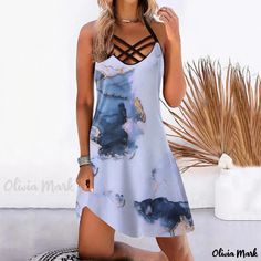 Olivia Mark - Digital Print Aurora Camisole Dress with Fashionable Casual Style Digital Print Dress, Digital Dress, Cami Maxi Dress, Camisole Dress, Printed Wrap Dresses, Line Skirt, Daily Dress, Types Of Dresses, Skirt Pattern