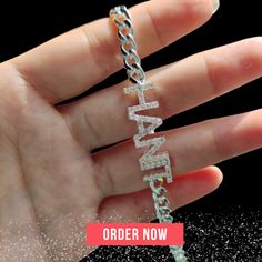 Custom Name Bracelet Crystal Name Letters, Bracelet Crystal, Name Bracelet, Ankle Bracelet, Rose Gold Color, Ankle Bracelets, Custom Name, Types Of Metal, Silver Color