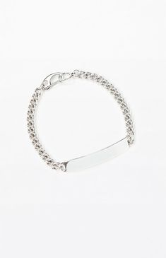 The PacSun ID Bracelet is the perfect accent for your everyday style. It has a clasp closure, a chain link design with an ID-style placard, and a silver finish.


	Silver bracelet
	Chain link design
	Clasp closure Silver Bracelet Chain, Link Design, Bracelet Chain, Id Bracelets, Silver Chain Bracelet, Everyday Style, Pacsun, Chain Link, Everyday Fashion