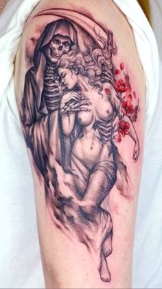 a woman with a skeleton tattoo on her arm