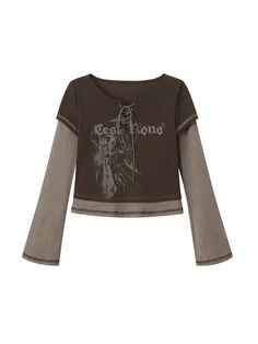 2-Piece Lace-Up Printed Long T-Shirt - chiclara Horror Protagonist, Frankie Stein, Long T Shirt, Layered Tops, Long Tshirt, Wide Pants, Vintage Lace, Fur Jacket, Ghana