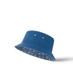 LOUIS VUITTON® - Monogram Essential Bucket Hat - Blue Luxury Blue Short Brim Hat, Louis Vuitton Bucket Hat, Closet Organizer, Monogram Pattern, Louis Vuitton Official, Shoes Collection, Travel Jewelry, Jacquard Weave, Fashion Books