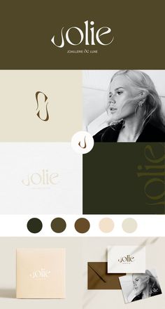 the logo for jolie cosmetics is shown in black and white, with different colors