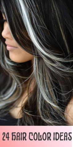 Discover 24 unique brunette hair color ideas, featuring everything from deep dark shades to cool blonde highlights. These styles are perfect for any season, offering edgy and straight looks that are sure to impress. Hair Colors For Long Hair Length, Black And Auburn Balayage, Gray Blending Hair Dark Brown Long Hair, Edgy Brunette Hair, Silver Hair With Lowlights, Dark Hair With Silver Highlights, Western Hair Color, High Contrast Hair, 2 Tone Hair Color