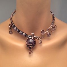 Statement Amethyst Necklace, Open necklace, Copper Necklace For Women, Purple Stone Necklace, Copper Jewelry, Amethyst Choker Necklace by BeyhanAkman on Etsy Unique Adjustable Purple Necklace, Purple Metal Choker For Gift, Unique Adjustable Amethyst Necklaces, Adjustable Copper Choker Necklace, Unique Round Wire Wrapped Necklaces, Handmade Amethyst Choker Jewelry, Wire Wrapped Round Necklace, Elegant Amethyst Wire Wrapped Necklaces, Elegant Copper Necklace With Wire Wrapped Detail