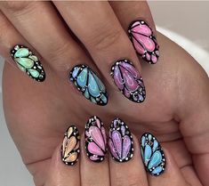 Ombre Butterfly Nails, Moth Nails, Moth Nail Art, Stained Glass Nail Art, Butterfly Wing Nail Art, Hand Drawn Butterfly Nails, Holographic Butterfly Nails, Purple Chrome Butterfly Nails, Glass Nails Art