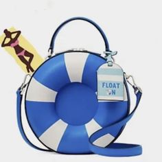 Kate Spade Pool Float Crossbody Nwt Blue White Round Handbag Price Is Strictly Firm 7.4"H X 7.4"W X 4.2"D Handle Drop: 2.3" Strap Drop: 22" Leather Foil Embossed Logo Interior: Back Slip Pocket Zip Around Closure Dust Bag Not Included Round Handbag, Splash Pool, Bag Light, Boot Pumps, Womens Crossbody Bag, Kate Spade Bag, Jeans For Sale, Blue Bags, Medium Blue