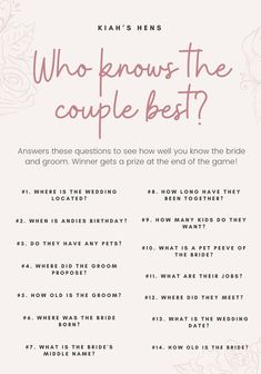 a poster with the words who knows the couple's best? and an image of flowers