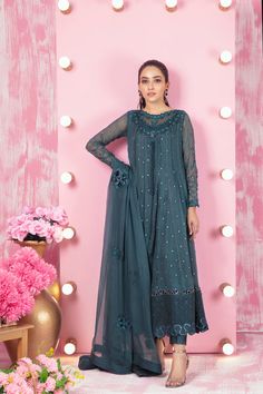 Sapphire | Pakistani Designer Outfit | Sarosh Salman Scallop Border, Pakistani Dresses Online, Designer Outfit, Shirt Pant, Embroidered Chiffon, Pure Chiffon, Chiffon Dupatta, Stunning Outfits