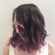 Purple Hair Highlights Aesthetic, Aqua Balayage Hair, Short Hair Styles Purple, Hair Color Ideas Underneath Colour Purple, Short Hair With Purple Streaks, Fuschia Highlights Brown Hair, Short Purple Balayage Hair, Medium Brown And Purple Hair, Dyed Hair Purple Highlights