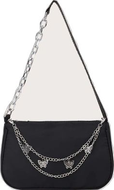 Black Baguette Bag With Chain Strap, Black Rectangular Baguette Bag With Chain Strap, Black Chain Link Bag, Black Chain Shoulder Bag As Fashion Accessory, Black Shoulder Bag With Chain For Fashion Accessory, Black Chain Shoulder Bag For Everyday Use, Everyday Black Shoulder Bag With Chain, Black Rectangular Shoulder Bag With Chain, Rectangular Bags With Silver Chain For Everyday Use