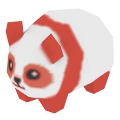 a red and white panda bear is shown in low - poly art form with black eyes