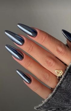 Nails Metallic Chrome, Black Chrome Nails, Chrome Nails Designs, January Nails, Mirror Nails, Metallic Nails, Nails 2024