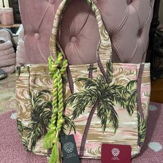 Beautiful Vince Camuto Heavy Duty Canvas Purse With Rolled Handles That Are Comfortable In Hand Or On Your Shoulder. Palm Tree Print In Gorgeous Shades Of Pinks, Tans, Green Colors. New, Never Used (No Odors, Rips, Stains) 15.5”W X 10”H X 5”D Magnetic Snap Closure Large Exterior Pocket With Magnetic Closure Roomy Interior Pocket With Gold Hardware Removable Braided Tassel Please Feel Free To Ask Any Questions! Casual Pink Top Handle Shoulder Bag, Pink Satchel Shoulder Bag For Beach, Pink Shoulder Beach Bag With Adjustable Strap, Pink Satchel Shoulder Bag For The Beach, Pink Tote Beach Bag With Removable Pouch, Pink Beach Bag With Adjustable Strap And Double Handle, Pink Beach Bag With Removable Pouch, Pink Beach Bag With Removable Pouch For Shopping, Pink Vacation Bag With Adjustable Strap