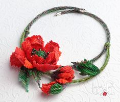 This Red Poppy necklace has designed and made by myself. It a beautiful nature-inspired floral design. Japanese seed beads and silver closures were used for production. Handmade Red Beaded Flower Necklaces, Handmade Red Flower Beaded Necklaces, Red Flower-shaped Beads For Gifts, Floral Choker, Poppy Necklace, Choker Handmade, Beads Choker, Red Poppy, Floral Necklace