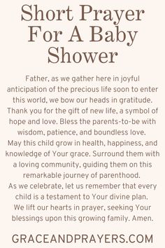 a poem written in brown and white with the words short prayer for a baby shower