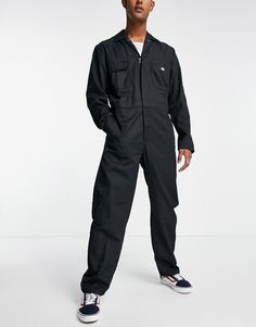 Boilersuit by Dickies Go all-in-one Spread collar Zip and press-stud fastening Functional pockets Branded patch to front and back Adjustable tab to reverse Regular fit Dickies Suit, Boilersuit Outfit, Dickies Coveralls, Dickies Clothing, Mechanic Clothes, Work Jumpsuit, Black And White Words, Cord Trousers, Dickies Workwear