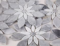 Bardiglio and Carrara White Daisy Flowers Mosaic Sample Tilezz Carrara Marble Tile, Shower Floors, Glacier Lake, Floral Mosaic, Marble Mosaic Tiles, Marble Surface, Tile Stores, Natural Stone Tile, Interior Floor