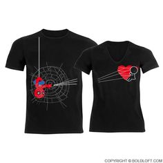 A perfect superhero gift for your beloved. His and hers gift for couple, anniversary, Valentines Day, Christmas, & birthday. 2 year anniversary gift for him. Tender Couple, Spiderman Couple, You Are My Superhero, Avengers Shirt, Spiderman Shirt, Cute Couple Shirts, Funny Couple Shirts, Couples Shirts, Couples Gifts