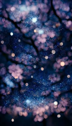 the night sky is filled with stars and blurry lights