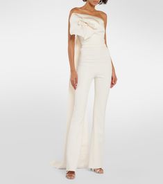 White Strapless Jumpsuit For Evening, Elegant Cream Jumpsuit For Party, Elegant Cream Jumpsuits And Rompers For Party, Chic Beige Evening Jumpsuits And Rompers, Beige Jumpsuits And Rompers For Evening, Jumpsuit White, Crepe Jumpsuit, Spring Knits, Spring Bags