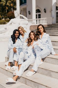 Blue White Hair, Blacklist Studio, Satin Bridal Robe, Bridesmaid Pjs, Bridesmaid Pyjamas, Personalized Pajamas, Floral Pajamas, Cami Set, Floral Print Design