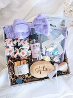 a gift box filled with personal care items