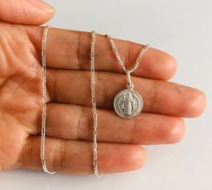 925 STERLING SILVER SAINT BENEDICT NECKLACE / PENDANT. FOR GOOD LUCK ,PROSPERITY AND PROTECTION. BEST QUALITY PENDANT : 20 x 12 mm. DAINTY PENDANT. CADENA DE SAN BENITO EN 925 PLATA ESTERLINA. PARA PROSPERIDAD, BUENA SUERTE Y PROTECCION. MEJOR CALIDAD DIJE: 20 x 12 mm Sterling Silver Round Pendant For Anniversary, Silver Round Pendant For Anniversary, Saint Benedict, For Good Luck, Dainty Pendant, Pompano Beach, Necklace Dainty, Dainty Jewelry, Necklace Pendant