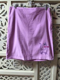 Lavender Sparkly Corduroy Handmade skirt size 4-6 women w/ HandEmbroidered Cat | eBay Cat Skirt, Purple Clothing, Handmade Skirts, Purple Outfits, Purple Violet, Handmade Art, The Knee, Ebay Finds, Violet