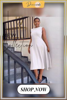 Solid Color Sleeveless A Line Commuter Dresses Sleeveless Midi Dress For Work, Summer Sleeveless Stretch Dress For Work, Chic White Sleeveless Midi Dress, 1 Million, Women's Fashion Dresses, Fashion Dresses, A Line, Solid Color, Dresses