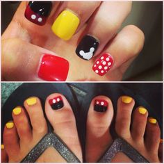 Mickey toe and finger nail design #disney Disney World For Adults, Minnie And Mickey, Stripped Nails, Nail Art Disney, Disney Nails, Nails Simple, Art Disney, Nail Polish Strips, Nail Polish Remover