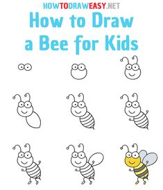 how to draw a bee for kids with the title, how to draw a bee for kids