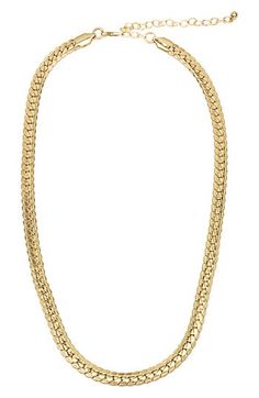 Curb-chain links catch the light and add alluring texture to this collar necklace plated in 14-karat gold. 15" length 14k-gold plate Imported Gold Collar Necklace, Chain Collar, Chain Links, Curb Chain, Collar Necklace, The Light, Chain Link, Womens Jewelry Necklace, Gold Plate