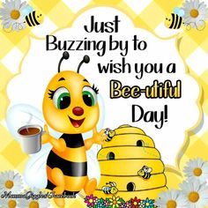 a happy birthday card with a bee holding a cup