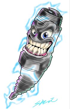 a drawing of a toothbrush with an evil smile on it's face and teeth