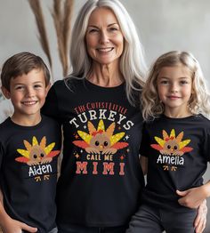 This Custom Thanksgiving Mimi shirt is all the rave! Get these Personalized Thanksgiving Cousin Crew shirts to match, and show up to your Thanksgiving dinner party in style sporting your Matching Family Thanksgiving shirts.  Match these Fall Cousin kid shirts with grandma and/or grandpa so they can coordinate with his or her little Turkeys on Thanksgiving day. These Cute Grandma grandkids Matching shirts would make the perfect fall Grandma gift from Grandkids. Imagine how thrilled she will be to Cousin Thanksgiving, Family Thanksgiving Shirts, Cousin Crew Shirts, Gift From Grandkids, Thanksgiving Dinner Party, Thanksgiving Pictures, Cousin Crew, Sibling Shirts, Thanksgiving Family