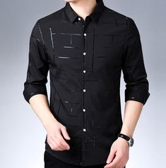 Streetwear Turn-Down Collar Single Breasted Plaid Slim-Fit Shirt Cool Shirts For Men, Urban Apparel, Sophisticated Look, Long Sleeve And Shorts, Unique Shirt, Colored Pants, Slim Fit Shirt, Urban Outfits, Cotton Pants