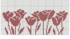 a cross stitch pattern with red flowers in the middle and one flower at the bottom