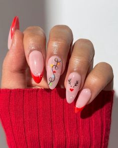 Red French Tip Reindeer Christmas Theme Press on Nail Set, Reusable, High-quality Luxury, Gifts for Her, Holiday Festive, Hand Painted - Etsy Christmas Nails Gel, Red French Tip, Nails Sets, Elegant Nail Designs, Red French, Floral Nail Designs, Luxury Gifts For Her, Ombre Nail Designs, Really Cute Nails