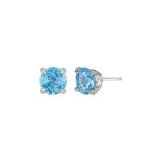 Add a pop of color to your look with these stud earrings. Crafted in 10K white gold, these earrings feature 7 mm round-cut Swiss blue topaz stones with diamond accents encrusted in the prongs. A perfect way to add just the right amount of sparkle to any outfit, these earrings make a lasting impression! Size: one size.  Gender: female.  Age Group: adult. Blue Topaz Stone, Swiss Blue Topaz, Round Cut, Blue Topaz, Womens Watches, Women's Earrings, Topaz, Jewelry Watches, Color Pop