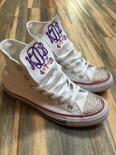 Embroidered Bride / Wedding Monogrammed Converse Sneakers.  Bling Sneakers, Bling wedding shoes, Dec Monogram Converse, Bride Shoe, Bling Sneakers, Bling Wedding Shoes, Hi Top Converse, Baskets Converse, Converse Hi, Bling Converse, Groom Shoes