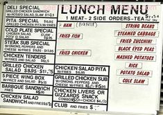 the menu for lunch menu is displayed on a white board