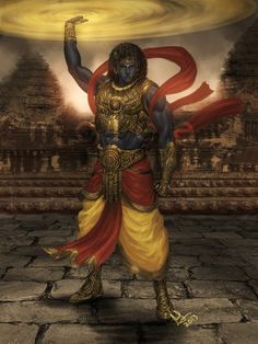 a digital painting of a man dressed in an ancient costume and holding his arms up