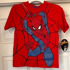 Marvel Spider-Man Boys T-Shirt. Size 5/7. Nwt. Red Cotton T-shirt With Cartoon Print, Red Cotton Top With Cartoon Print, Fun Red Top With Cartoon Print, Red Graphic Tee With Cartoon Print, Red Short Sleeve T-shirt With Cartoon Print, Red Cartoon Print T-shirt With Short Sleeves, Red Cartoon Print Short Sleeve T-shirt, Red Cartoon Print Graphic Tee, Red Crew Neck T-shirt With Cartoon Print